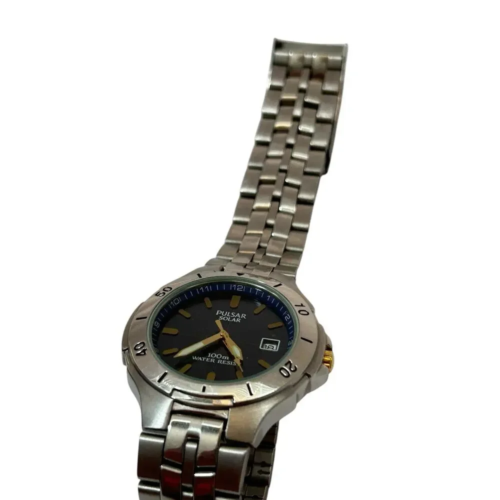 Men's Pulsar SOLAR Stainless Steel Wrist Watch 100m Date V145-X003
